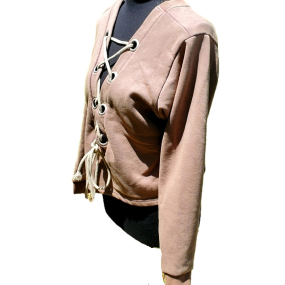 Very J Lace-Up Crop Top Sweatshirt - Picture 1 of 4